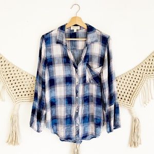 Cloth & Stone Blue Plaid Oversized Button Down
